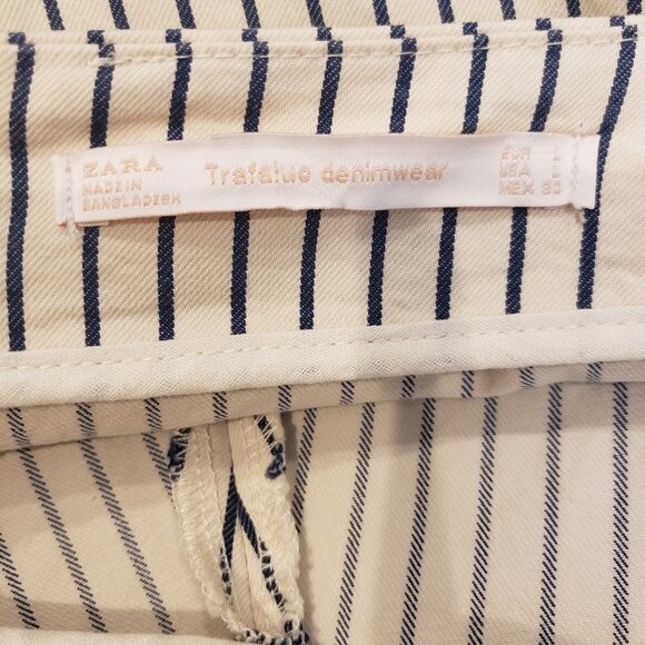 Zara TRF Denimwear Blue/Cream Striped Asymmetrical Tiered Ruffle Skirt Large - Picture 13 of 13